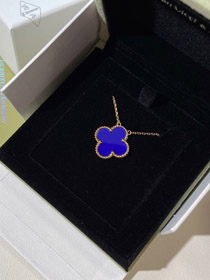 Van Cleef & Arpels four-leaf clover gold blue obsidian wide necklace-3791  